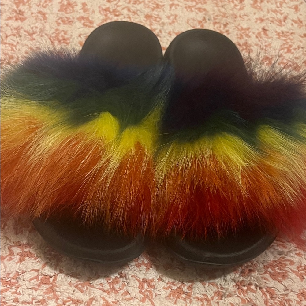 Colorful Faux Fur Slides